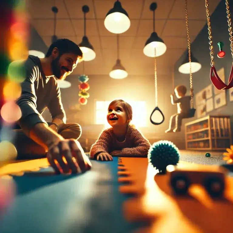 Yaratıcı ve sıcak bir terapi ortamında Floortime seansı gerçekleştiren uzman ve çocuk – Botanik Özel Eğitim Merkezi Batıkent Ankara.