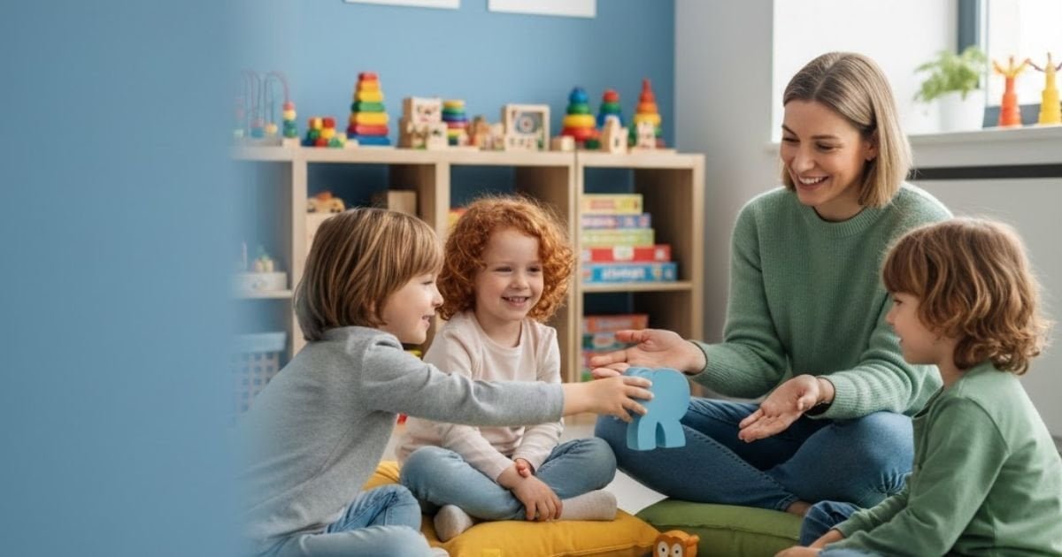 Özel eğitim grubunda sosyal beceri eğitimi alan çocuklar ve uzman terapist – Botanik Özel Eğitim Merkezi, Batıkent