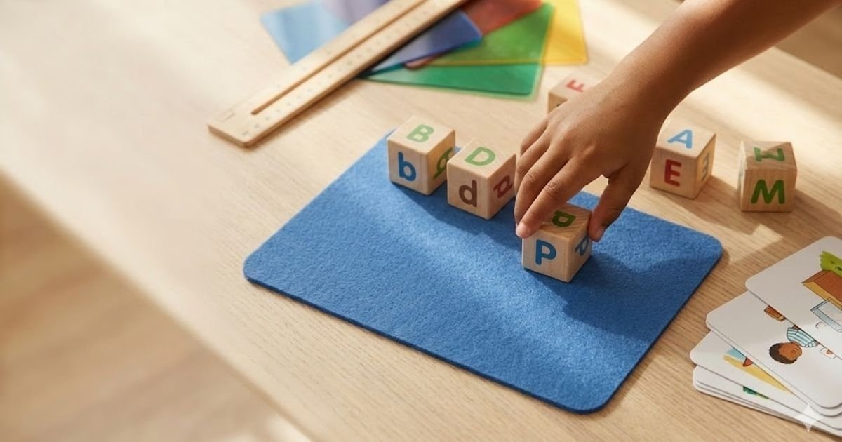 Özel öğrenme güçlüğü desteği alan çocuğun harf blokları ile çalışması – Botanik Rehabilitasyon Merkezi Batıkent