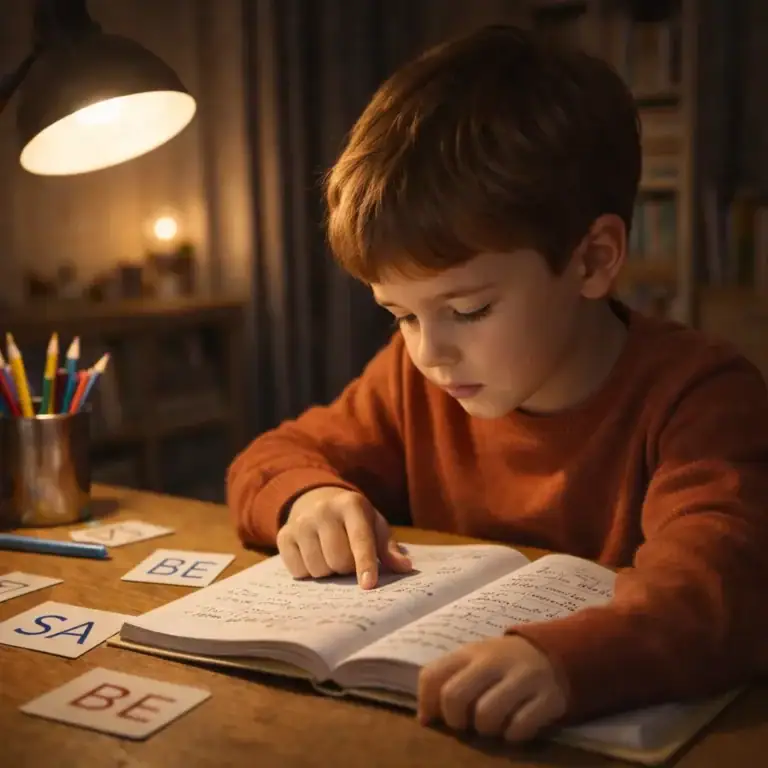 Disleksi destek eğitiminde harf kartları ve çalışma kitabı üzerinden okuma-yazma pratiği yapan çocuk – Botanik Özel Eğitim Merkezi Batıkent